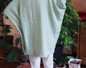 Plus Size Leinen Tunika Kleid: Übergroßes Boho Kleid mit Taschen