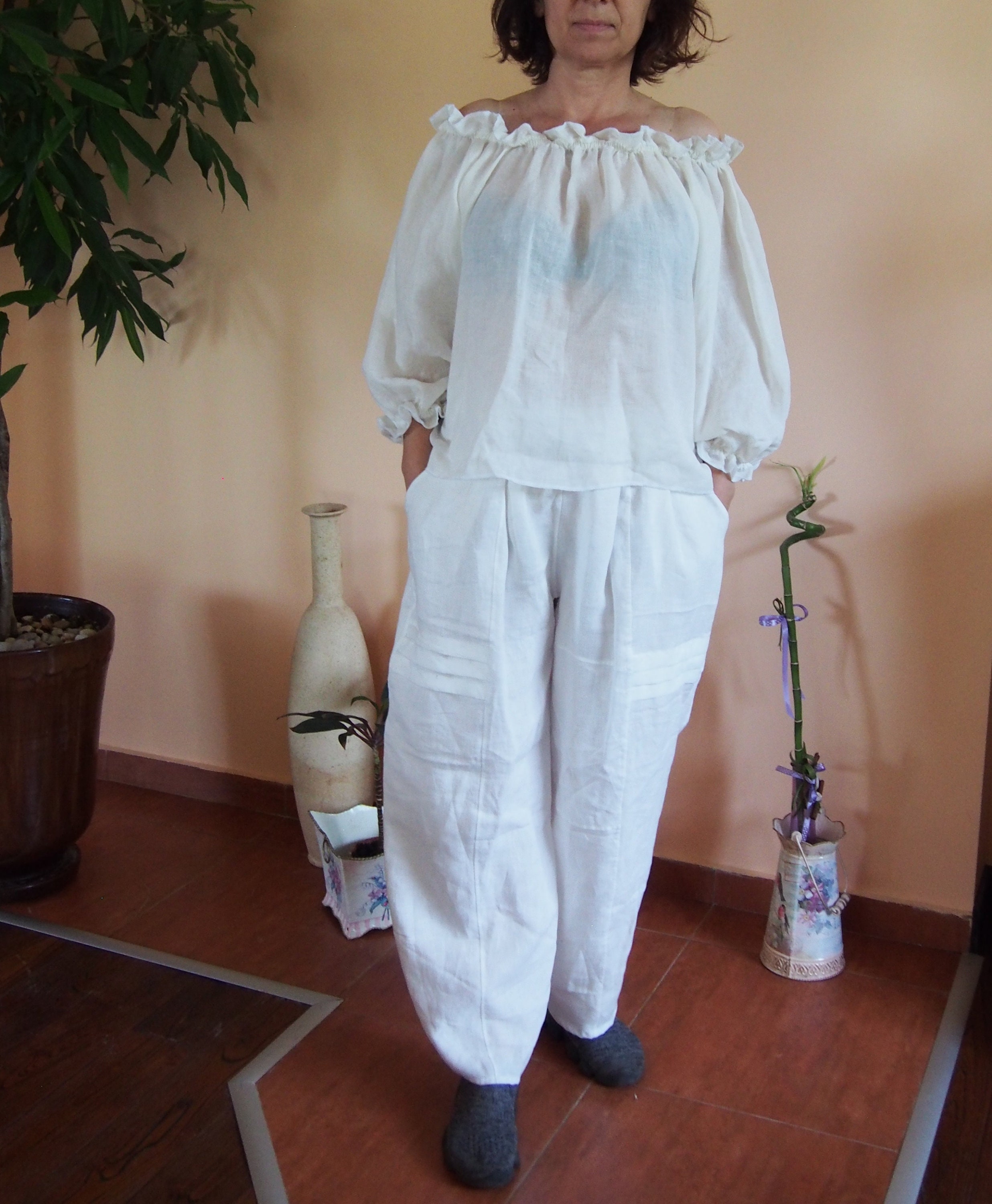 White Linen Pants Long Linen Pants Wide Leg Pants Linen Etsy