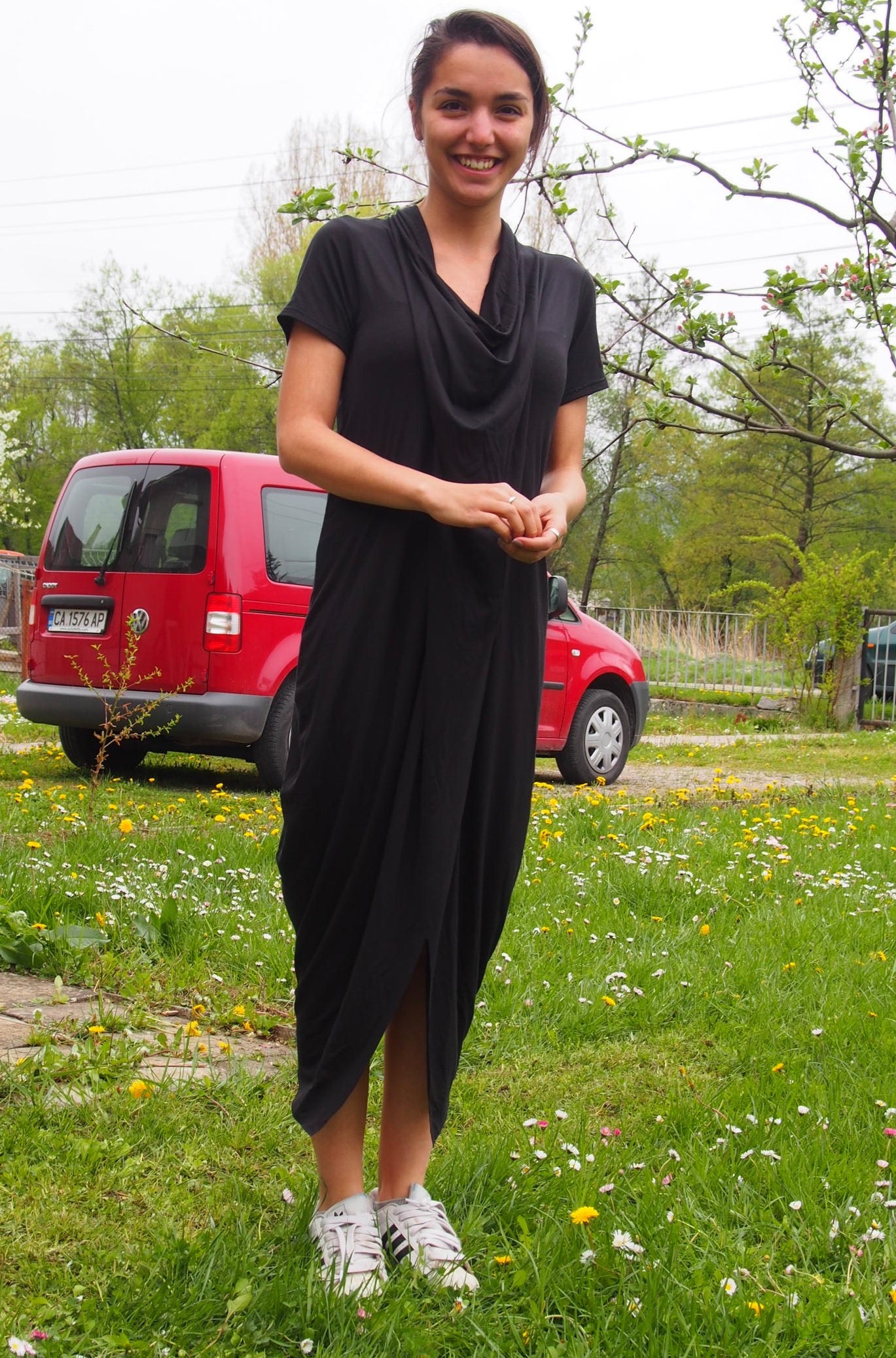 long black jersey dress Reiss Atelier Corset Detail Jersey Maxi Dress in Black