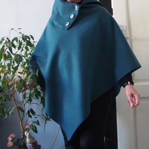 Elegant Cashmer Poncho with Buttons, Asymmetric Neckpiece & Nara PCH004