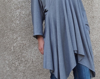 Tunique ample gris estival avec haut tunique asymétrique et chemisier maxi en viscose douce et Nara AT016