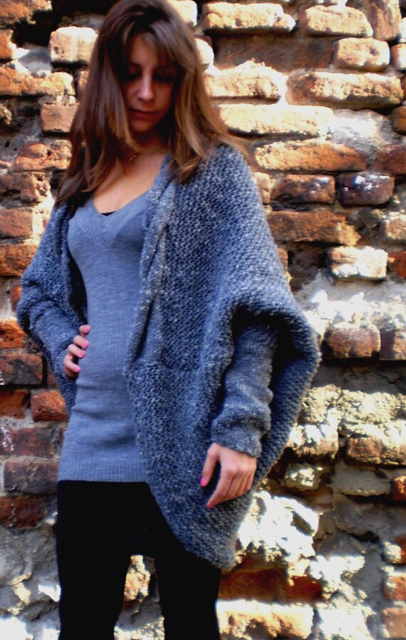 Oversized Wool Cardigan Handmade Knit 