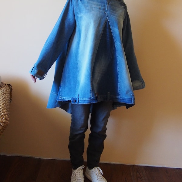 Style denim blue patchwork Fine tunics for women Fabrics ripped fall jackets