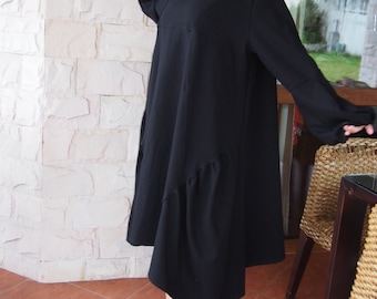 Black Maxi Dress, Loose Black Dress, Long Sleeve Dress, Asymmetric Dress, Wide Sleeve Dress, Oversize Dress, Plus Size Clothing, Nara DR057
