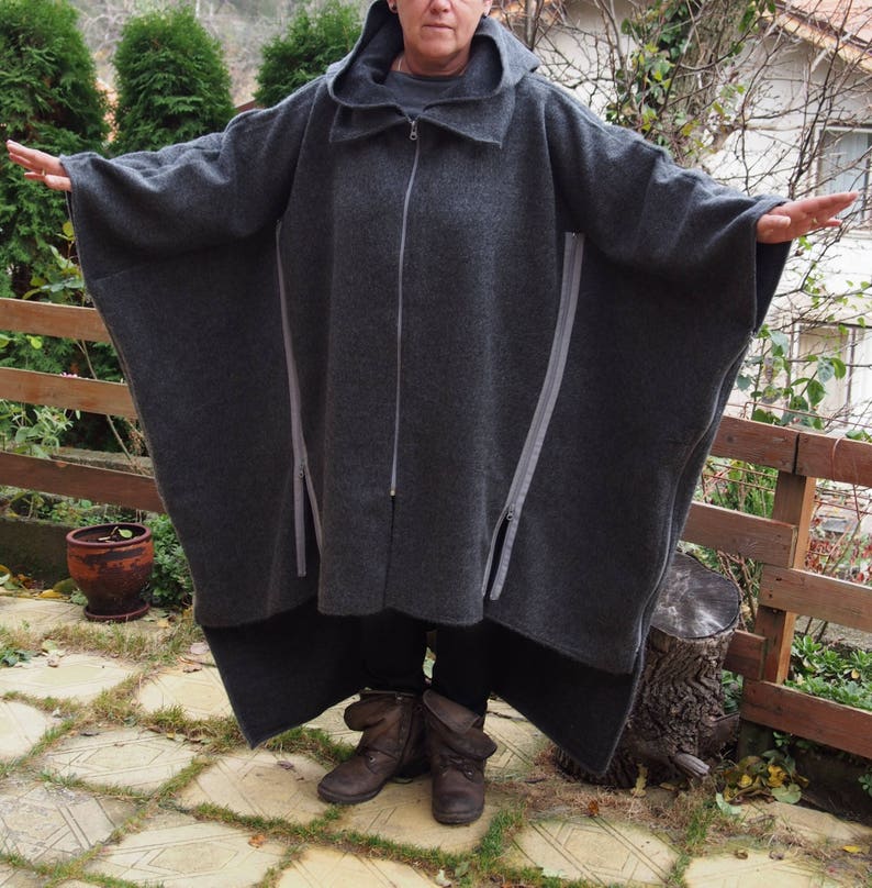 NEW COLLECTIONWinter Hooded Coat Maxi Coat Nara PV011 Extravagant Windproof Zipper Coat Asymmetric Loose Coat