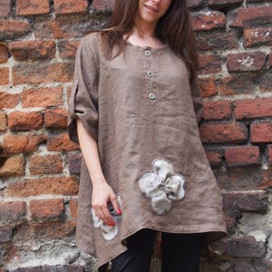 Plus Size Linen Tunic Dress: Asymmetrical Midi, Oversized