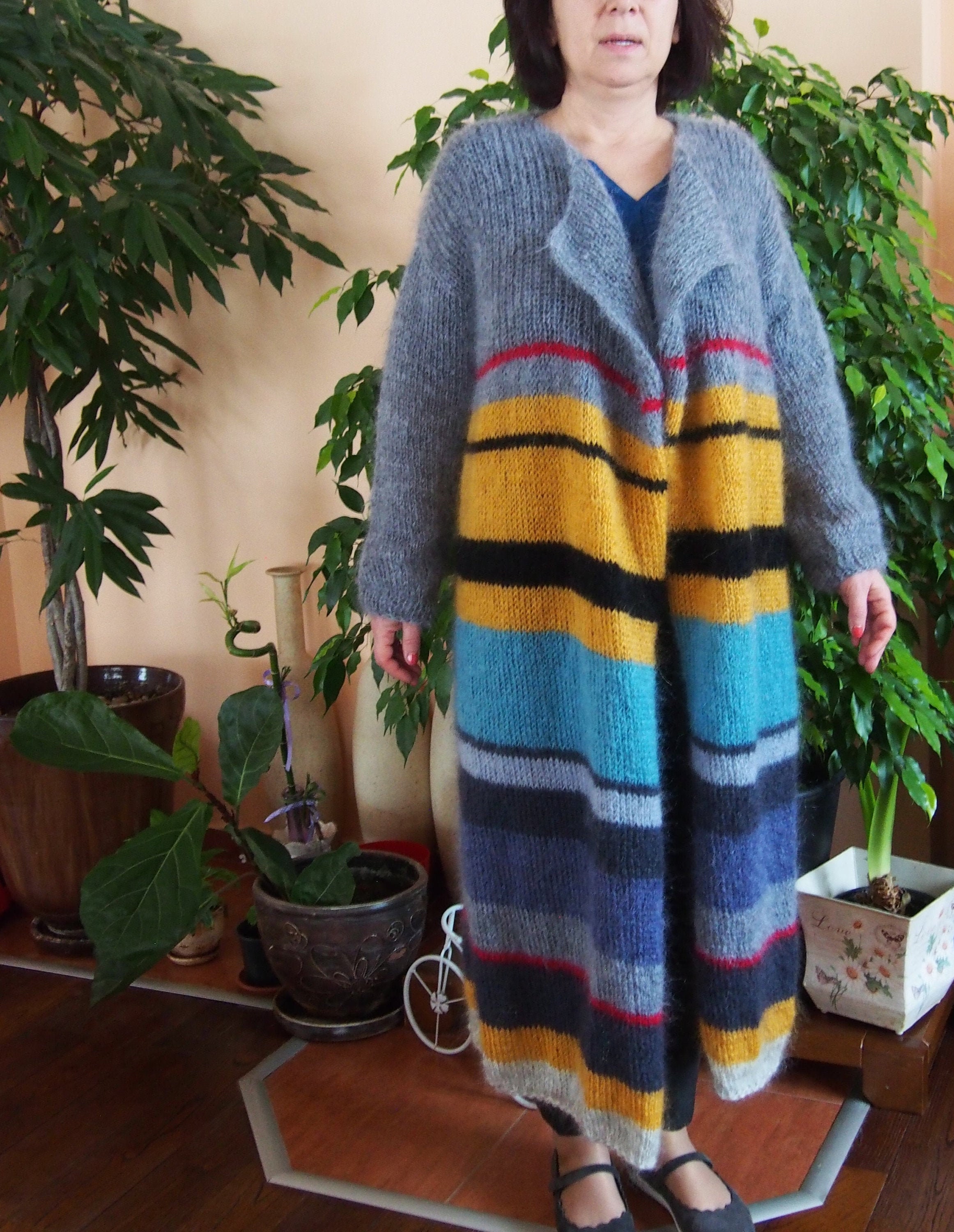 Graphic Mohair Long Cardigan - Ready-to-Wear 1AAGNC