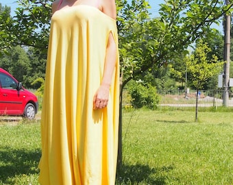 Oversized Cotton Maxi Dress: Short Sleeve Asymmetric Kaftan