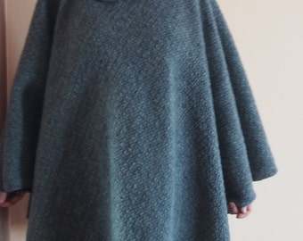 Poncho suelto gris Poncho de talla grande versión larga túnica cálida Poncho asimétrico y Nara PV008