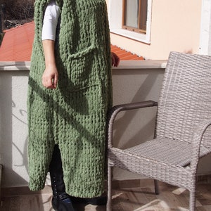 Handmade Chunky Knit Vest: Oversized Micropolyester Cardigan