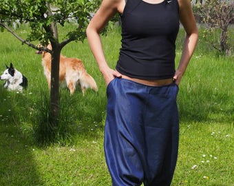 Loose Denim Harem Pants: Drop Crotch Trousers
