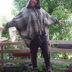 Extravagant Hooded Tunic Pocket Sweatshirt  Chequered Tunic Cotton Top & Nara SU004
