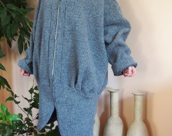 Warm  Extravagant Gray Coat with  Zip  /Wool Knitted Coat & Nara DP013