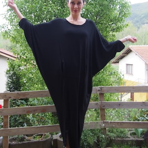 Black Maxi Kaftan Dress: Loose Gothic Oversized Cotton Blend