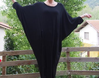 Black Maxi Kaftan Dress: Loose Gothic Oversized Cotton Blend