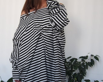 Women Long Tunic, Striped Tunic, Oversized Tunic Dress, Jersey Tunic, Long Sleeves Tunic, Avant Garde Clothes, Extravagant, Nara TT007