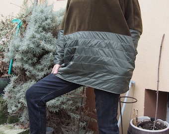 Sudadera tipo túnica de polar verde: Top asimétrico de algodón de talla grande