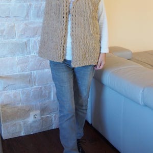 Handmade Chunky Knit Hooded Cardigan Vest: Oversized Micropolyester Knitwear