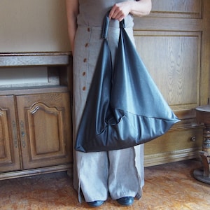 Handmade Leatherette Hobo Bag: Japanese Origami Tote