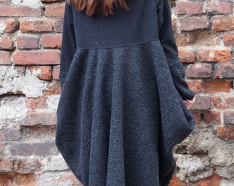 Asymmetric Wool  Coat, Extravagant Maxi Coat