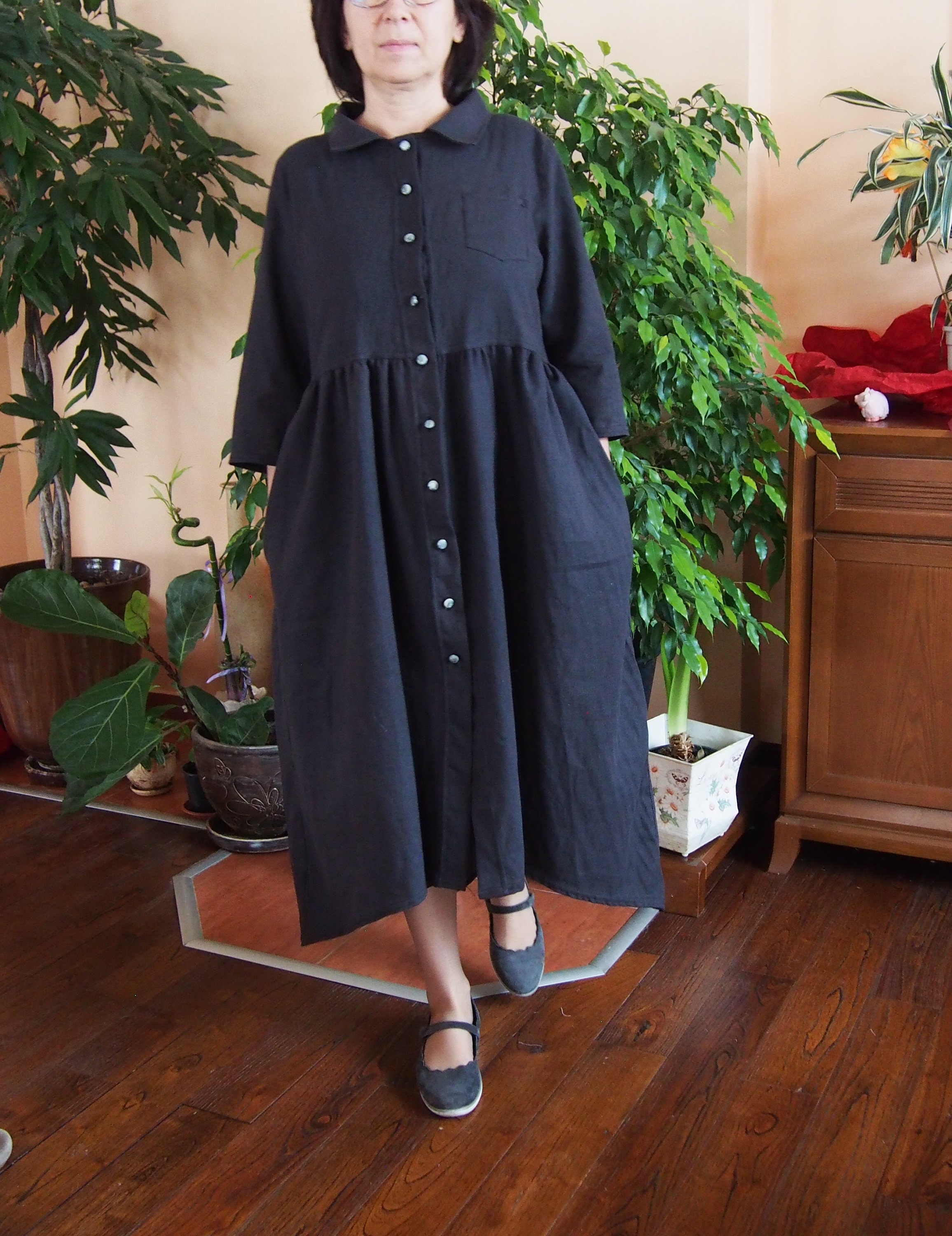 Black Linen Dress Linen Shirt Dress Linen Maxi Dress Linen Etsy