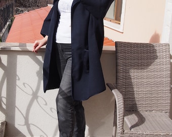 Wool Blend Oversized Cardigan Coat - Wide Sleeve Midi Coat