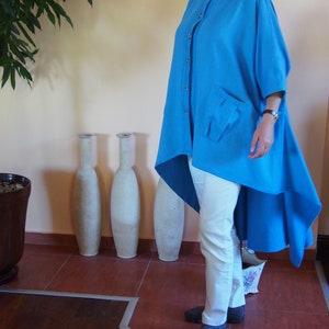 Blue Cotton Tunic/ Extravagant Asymmetric Cardigan / Loose Top / Plus Size Coat & Nara GIL037