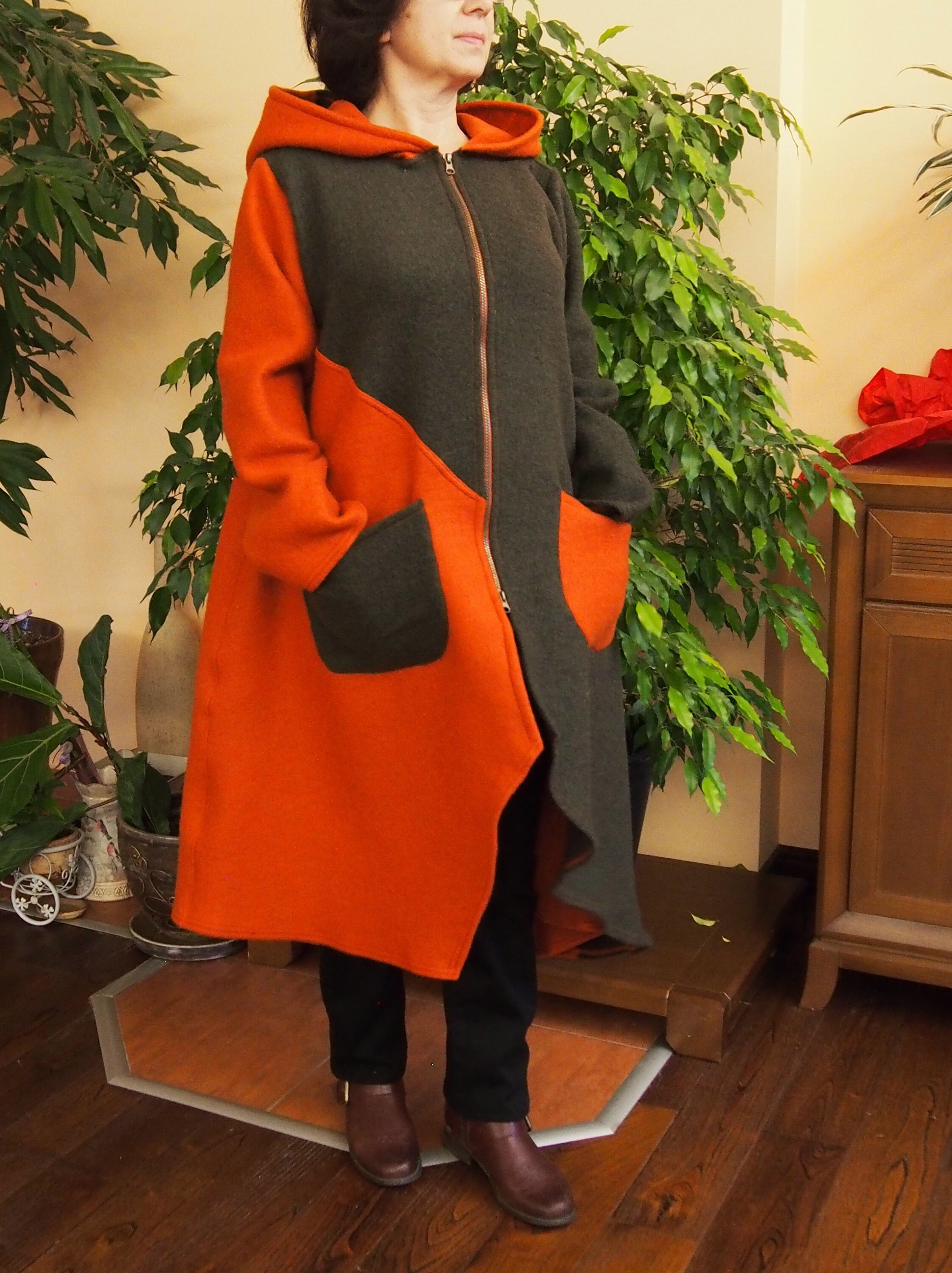 Boiled Wool Coat Hooded Coat Women 