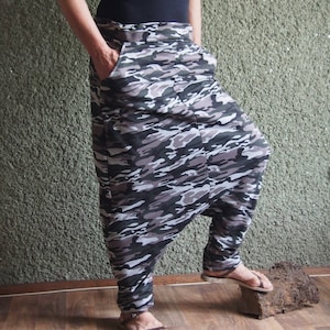 High Waist Cotton Harem Pants: Loose Military Style Trousers