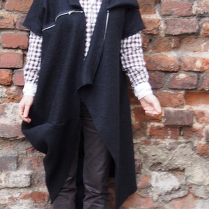 Extravagant Quilted Wool Sleeveless Coat Аsymmetric Long Vest & Nara DE003