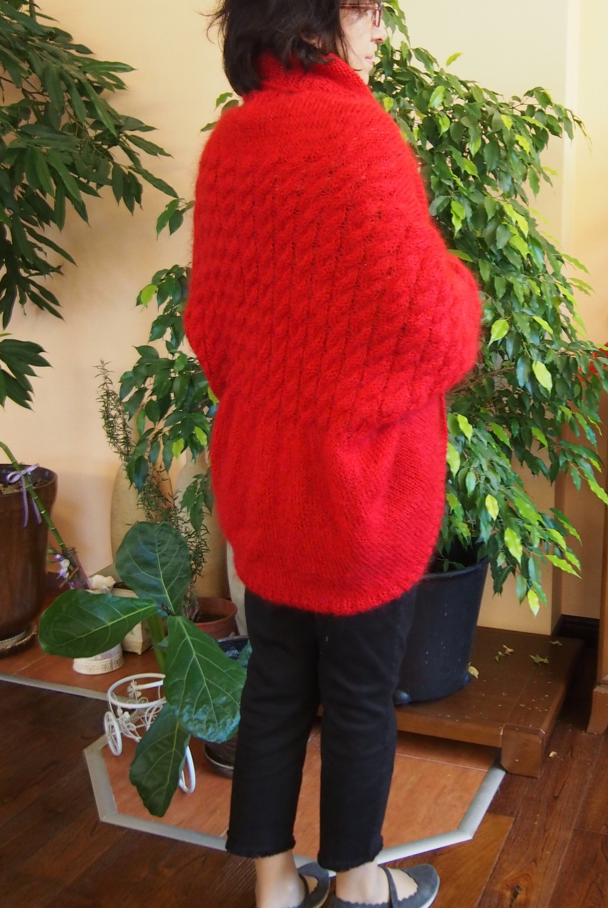 Red Mohair Cardigan, Hand Knitted Cardigan, Oversized Red Mohair Cardigan, Hand Knitted Cardigan, Oversized