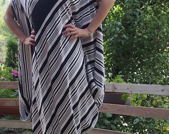 Maxi Dress, Asymmetric Striped Dress, Over-Sized Dress, Short Sleeve Jersey Tunic Top, Kaftan Dress, Loose Dress & Nara DR015