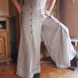 Women Linen Pants, Linen Palazzo Pants, Linen Capri Pants, Wide Leg Pants, Loose Trousers, Oversize Pants, Plus Size Clothing, Nara P010