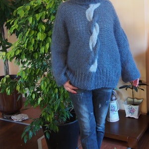Handmade Over sized Sweater Dolman Sleeve Gray Mohair Sweater with Braid & Nara PP028