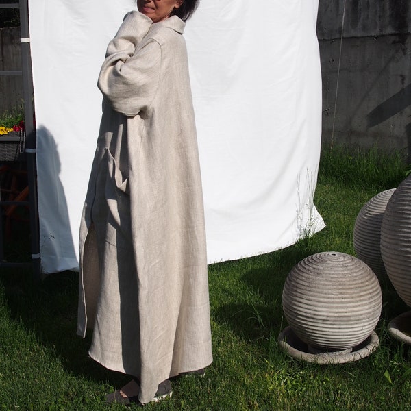 Loose Linen Cloak, Linen Long  Coat, Long Linen Duster, Linen Tunic Dress, Linen Clothing, Plus Size Coat Nara PTL002