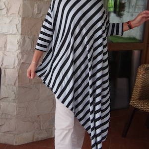 Striped Asymmetrical Tunic Dress: Plus Size Extravagant Maxi Top
