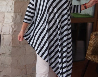 Long Tunic For Women, Plus Size Tunic, Asymmetrical Tunic Dress, Extravagant Clothes, Maxi Tunic Top, Striped Tunic, Oversized, Nara DT033