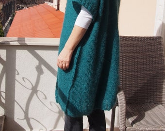 Cárdigan de punto de mohair hecho a mano, chaleco verde, cárdigan de talla grande, Nara DE010