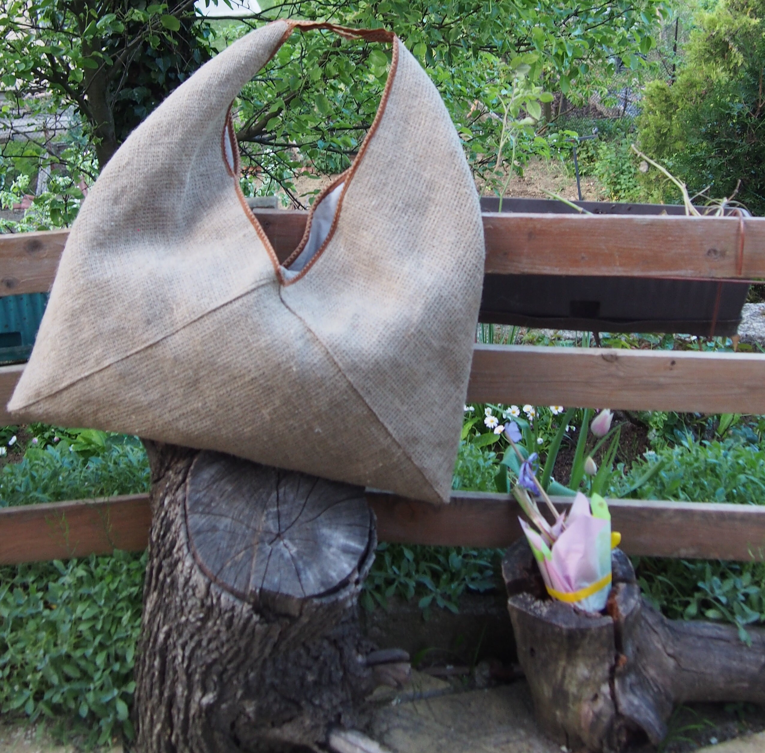 バッグ CHANG Natural Hemp Bag, Japanese Bag, Triangle Tote Bag, Double