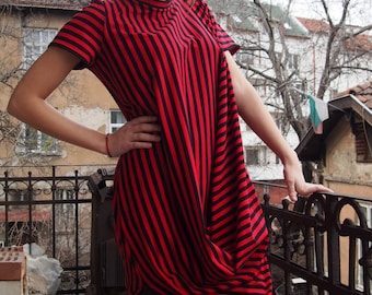 Asymmetric  Dress Short Sleeve Jersey Tunic Top Long Tunic & Nara TT036
