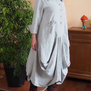 Vestido longo de linho acolchoado: vestido balão oversized, tamanho grande
