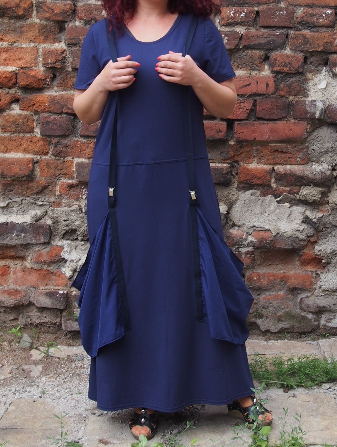 Short Sleeve Dress Maxi Dress Extravagant Dress With Suspenders & Nara ...