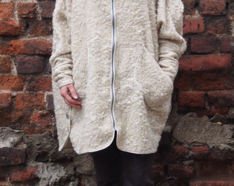 Cárdigan de punto de lana, abrigo de talla grande, poncho de lana con cremallera y Nara KP015