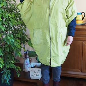 Green Hooded Raincoat: Fleece Lined Waterproof Poncho