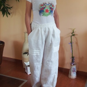 White Linen Pants, Long Linen Pants, Wide Leg Pants, Linen Pants With Pockets, Loose Linen Pants, White Summer Linen Pants, Nara P017