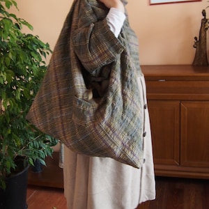 Handmade Plaid Cotton Wool Hobo Bag: Japanese Triangle Tote