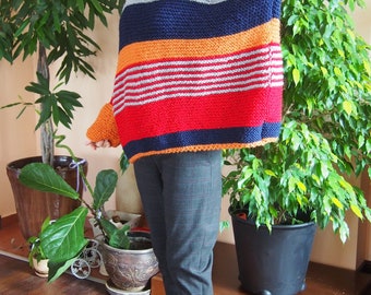 Women Handknit Sweater, Wool Knit Sweater, Oversized Sweater, Wool Striped Jumper, Plus Size Knitwear, Winter Knit Jumper, Loose, Nara PP038