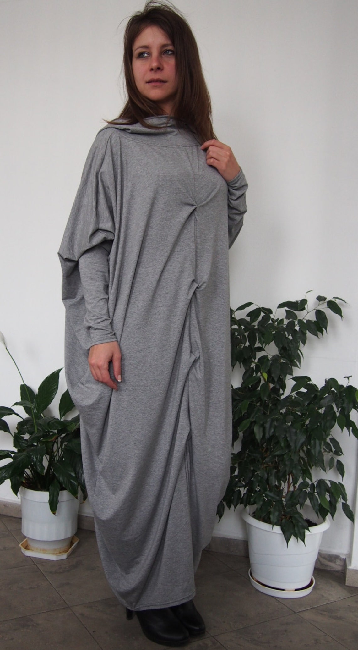 Long Sleeve Jersey Set Dress With Hood Plus Size Maxi Dress - Etsy