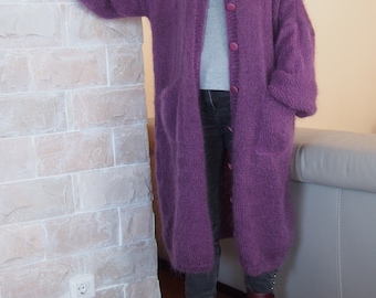Hand Knit Mohair Maxi Cardigan: Loose Fit, Plus Size