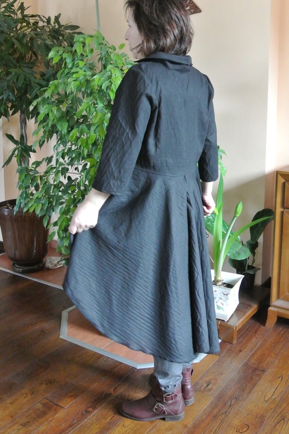 Plus Size Black Linen Tunic Top: Asymmetrical Peplum Dress